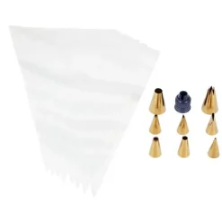 Kit de 8 mangas, 8 boquillas doradas y adaptador - Wilton