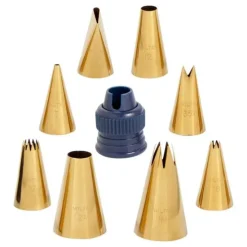 Kit de 8 mangas, 8 boquillas doradas y adaptador - Wilton