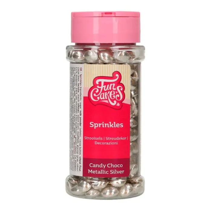 Lentejas de chocolate plateadas metalizadas 80 g - Funcakes