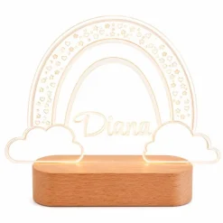 Lámpara personalizada arcoíris nombre - Metacrilato y madera