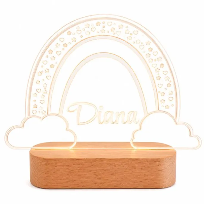 Lámpara personalizada arcoíris nombre - Metacrilato y madera
