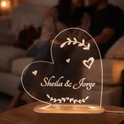Lámpara personalizada corazón nombres o texto - Metacrilato y madera