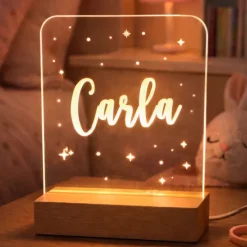 Lámpara personalizada cuadrada nombre o nombres - Metacrilato y madera