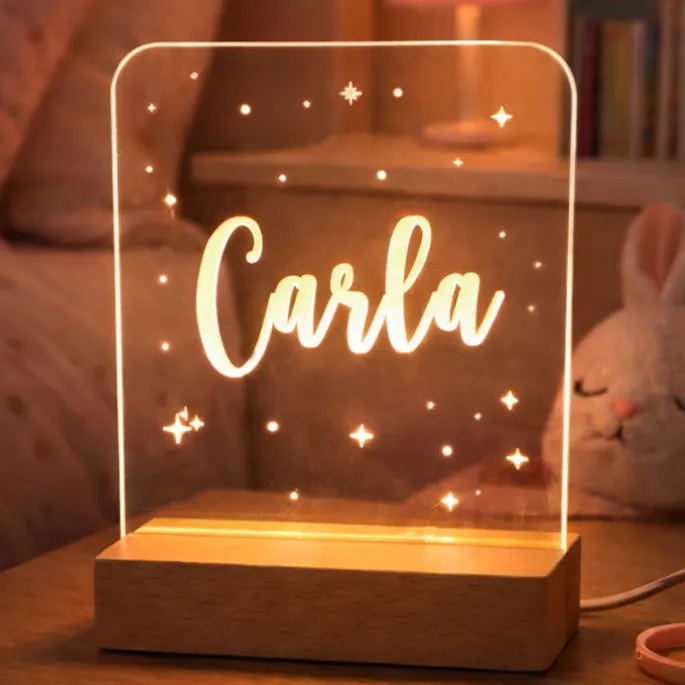 Lámpara personalizada cuadrada nombre o nombres - Metacrilato y madera