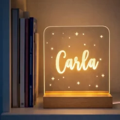 Lámpara personalizada cuadrada nombre o nombres - Metacrilato y madera