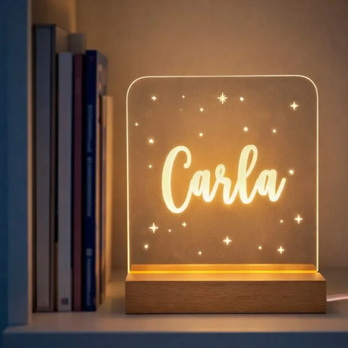 Lámpara personalizada cuadrada nombre o nombres - Metacrilato y madera