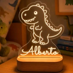 Lámpara personalizada dinosaurio nombre - Metacrilato y madera