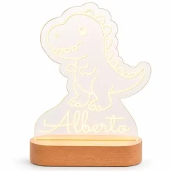 Lámpara personalizada dinosaurio nombre - Metacrilato y madera