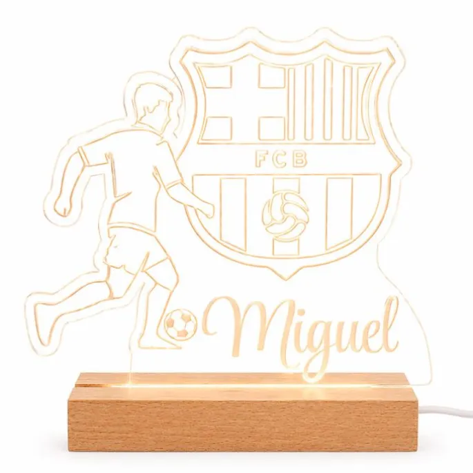 Lámpara personalizada FC Barcelona nombre - Metacrilato y madera