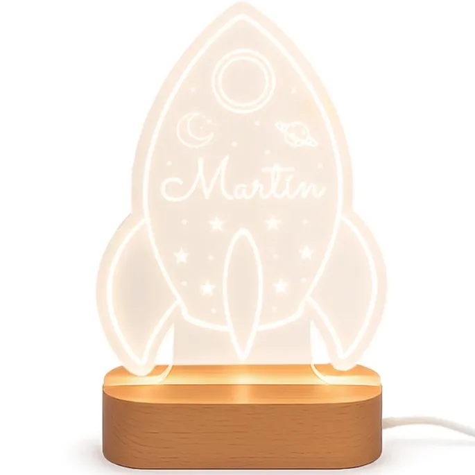 Lámpara personalizada nave espacial nombre - Metacrilato y madera