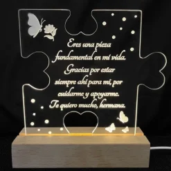 Lámpara personalizada puzle texto - Metacrilato y madera
