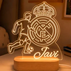 Lámpara personalizada Real Madrid nombre - Metacrilato y madera