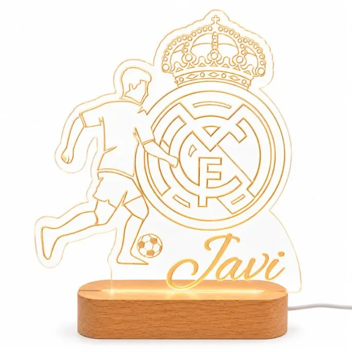 Lámpara personalizada Real Madrid nombre - Metacrilato y madera