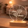 Lámpara personalizada redonda nombres San Valentín - Metacrilato y madera