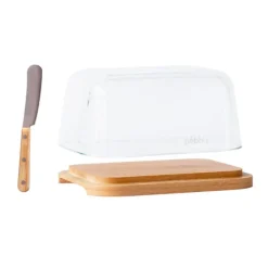 Mantequillera con tapa y cuchillo - Madera de bambú - Pebbly