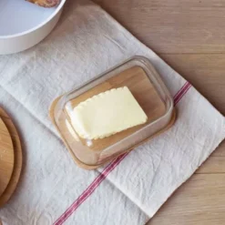 Mantequillera con tapa y cuchillo - Madera de bambú - Pebbly