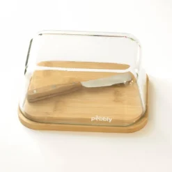Mantequillera con tapa y cuchillo - Madera de bambú - Pebbly