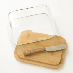 Mantequillera con tapa y cuchillo - Madera de bambú - Pebbly