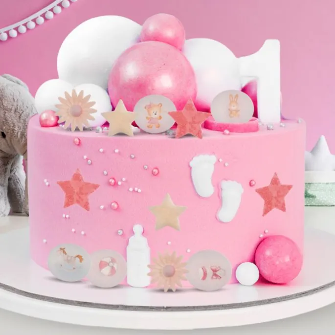 Margaritas, estrellas y decoraciones infantiles de oblea rosas (18) - Sin gluten - Dekora