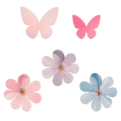 Mariposas rosas y flores rosas y azules de oblea (8) - Sin gluten - Dekora