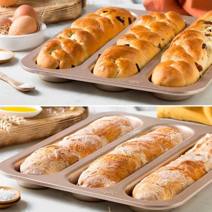Molde antiadherente para 3 baguettes pan Gold Line - Decora