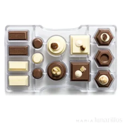 Molde de policarbonato para 14 bombones formas geométricas - Decora