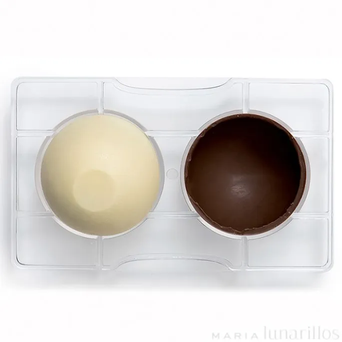 Molde de policarbonato para 2 semiesferas con base de chocolate - Decora