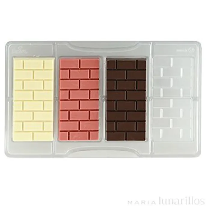 Molde de policarbonato para 4 tabletas de chocolate ladrillos - Decora