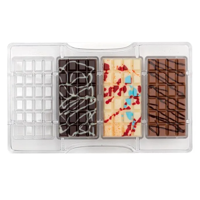 Molde de policarbonato para 4 tabletas de chocolate pequeñas - Decora