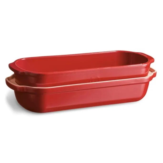 Molde horno para pan grande con base y tapa rojo 34 x 13 x 14 cm - Cerámica - Emile Henry