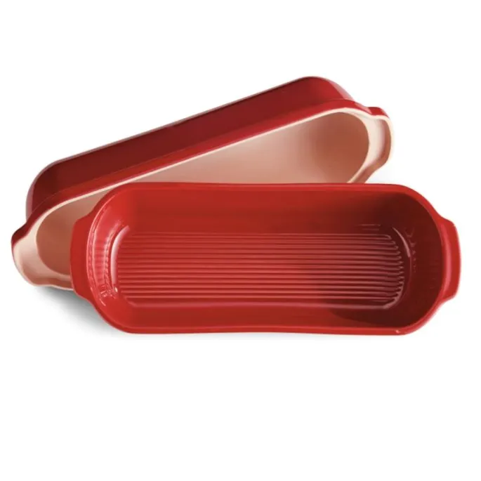 Molde horno para pan grande con base y tapa rojo 34 x 13 x 14 cm - Cerámica - Emile Henry