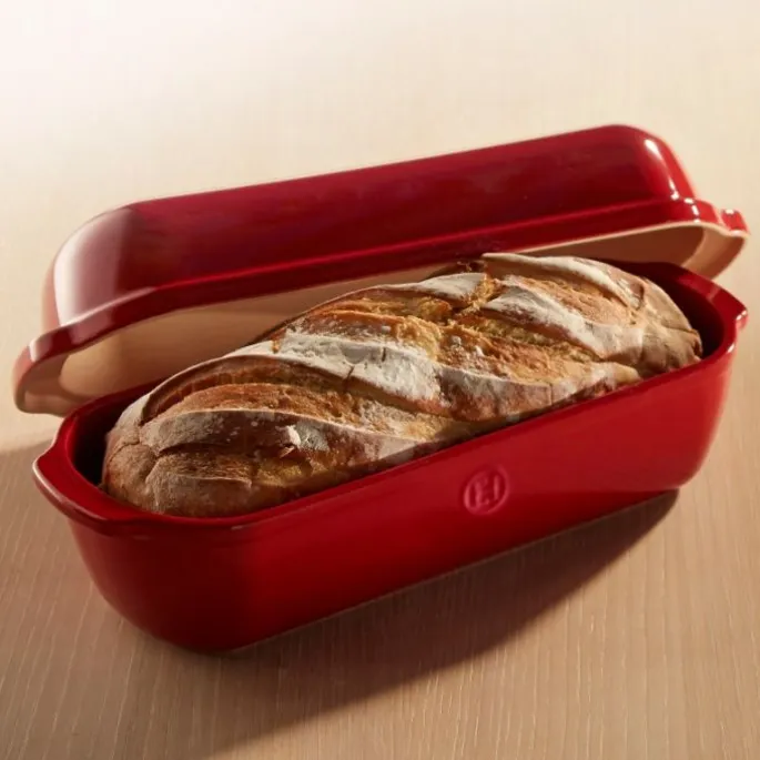 Molde horno para pan grande con base y tapa rojo 34 x 13 x 14 cm - Cerámica - Emile Henry