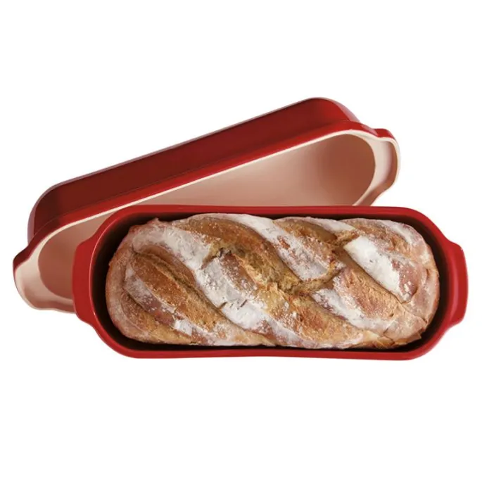 Molde horno para pan grande con base y tapa rojo 34 x 13 x 14 cm - Cerámica - Emile Henry