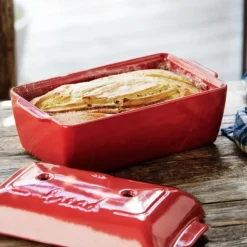 Molde horno para pan rectangular con base y tapa rojo 24 x 14,5 x 12 cm - Cerámica - Emile Henry
