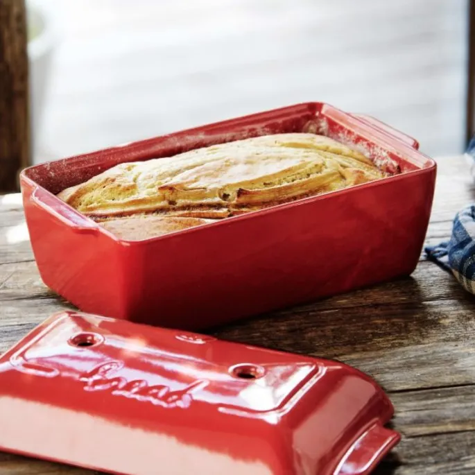 Molde horno para pan rectangular con base y tapa rojo 24 x 14,5 x 12 cm - Cerámica - Emile Henry