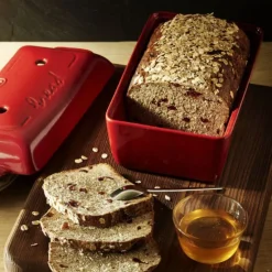 Molde horno para pan rectangular con base y tapa rojo 24 x 14,5 x 12 cm - Cerámica - Emile Henry
