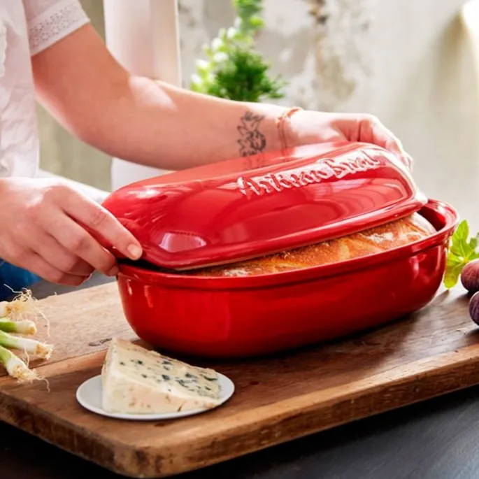 Molde horno para pan tradicional con base y tapa rojo 31 x 19,5 cm - Cerámica - Emile Henry