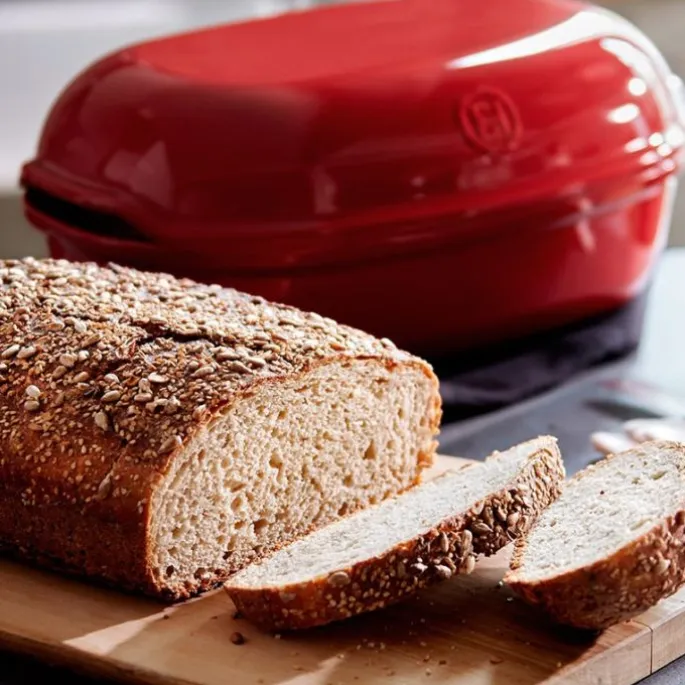Molde horno para pan tradicional con base y tapa rojo 31 x 19,5 cm - Cerámica - Emile Henry