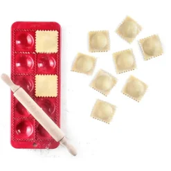 Molde y rodillo de madera para raviolis redondos - Ibili