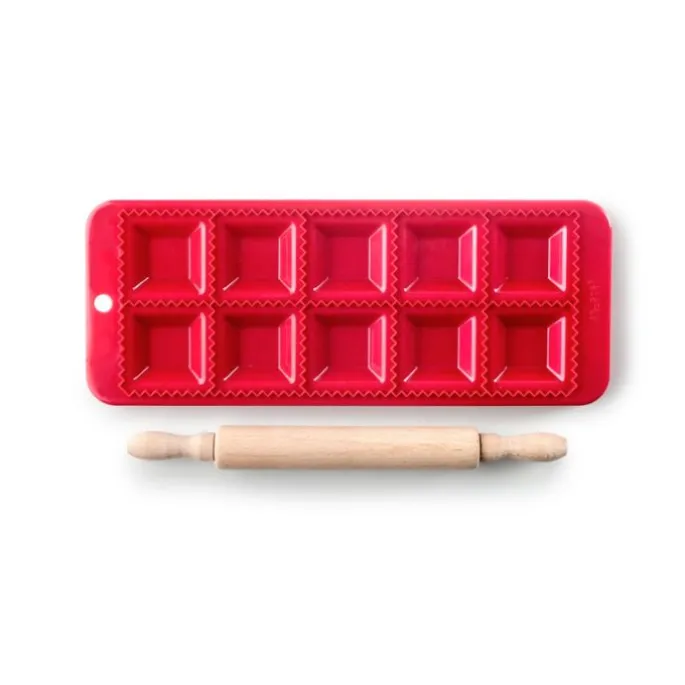 Molde y rodillo de madera para raviolis cuadrados - Ibili
