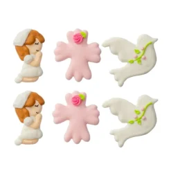 Niñas, palomas y flores de azúcar Comunión rosa (6) - Decora