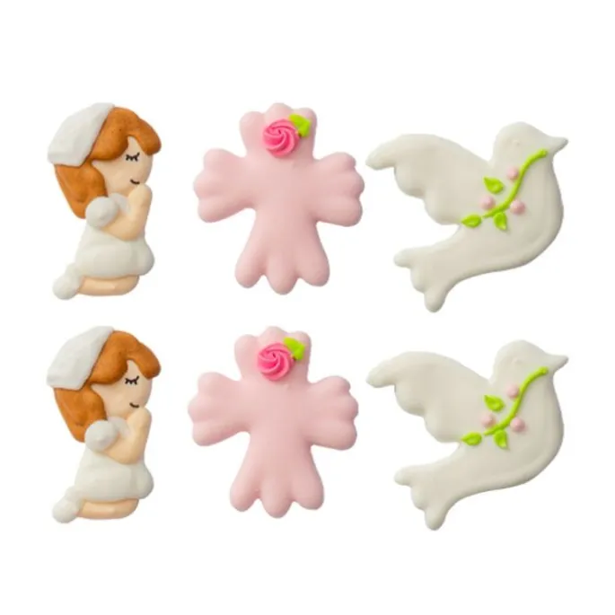 Niñas, palomas y flores de azúcar Comunión rosa (6) - Decora