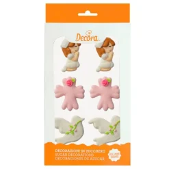 Niñas, palomas y flores de azúcar Comunión rosa (6) - Decora