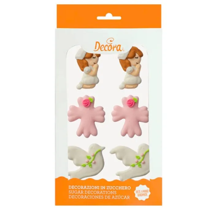 Niñas, palomas y flores de azúcar Comunión rosa (6) - Decora