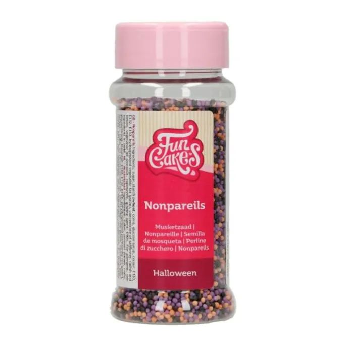 Nonpareils negros, naranjas y morados 80 g - Funcakes