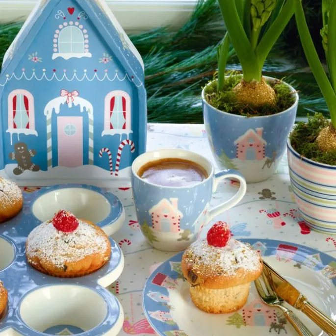 Pack con molde, plato, paño y servilleta - Laura Home Christmas Dusty Blue - Greengate