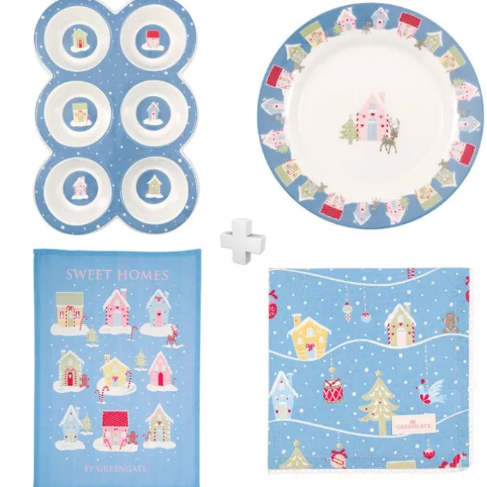Pack con molde, plato, paño y servilleta - Laura Home Christmas Dusty Blue - Greengate