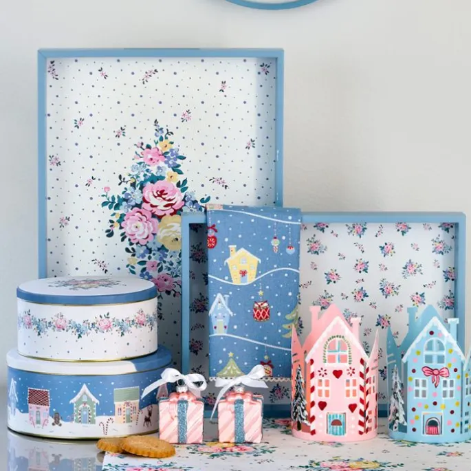 Pack con molde, plato, paño y servilleta - Laura Home Christmas Dusty Blue - Greengate