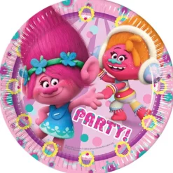 Pack de fiesta: 8 platos, 20 servilletas y 1 vela - Trolls