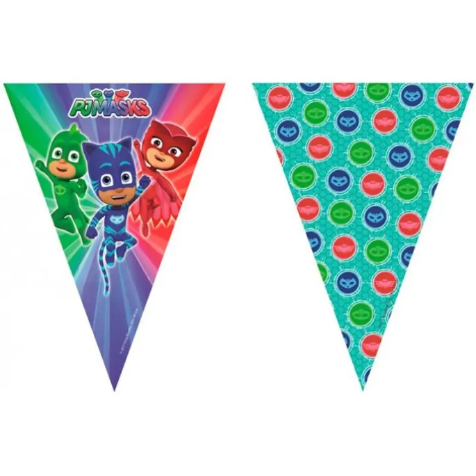 Pack de fiesta: 8 platos, 8 vasos, 25 cápsulas, 1 guirnalda y 1 mantel - PJ Masks